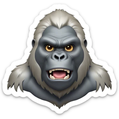 Cinematic Comical Silverback Gorilla Portrait Emoji, Head tilted dramatically with an exaggeratedly shocked expression, featuring a stately silver mane and wide, comically expressive eyes full of humorous disbelief, Simplified yet hilariously expressive features, highly detailed, glowing with a slightly sassy jungle glow, high shine, dramatic yet playful, stylized with an air of quirky primate attitude, soft glowing outline, capturing the essence of a meme-worthy silverback that appears ready to side-eye its way into viral fame! sticker