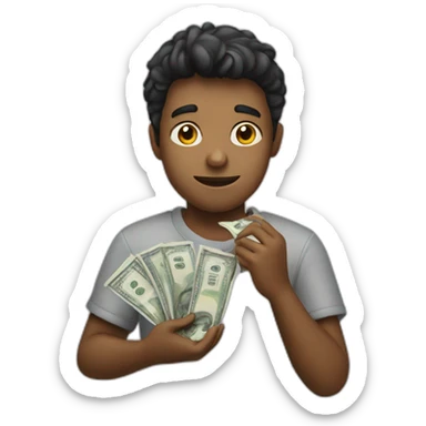 a boy counting money in his hand sticker