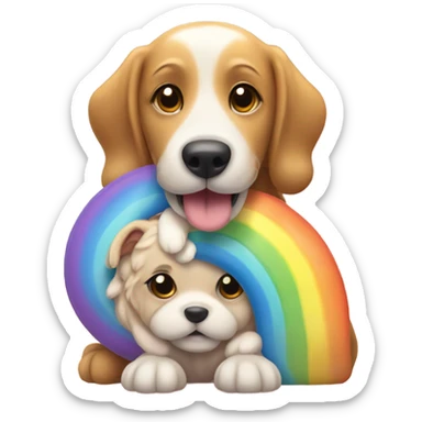 A rainbow dog holding hands and hugging with another dog with candy and sunshine sticker