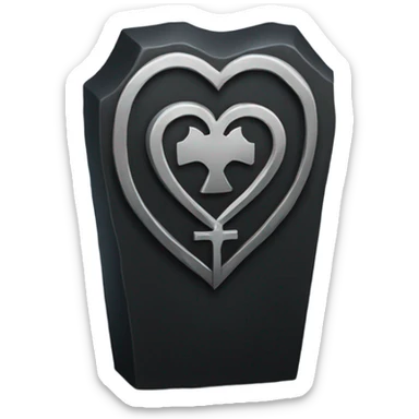 a black tombstone with the inscriptions in silver R. i. p. and a silver heart in the center sticker