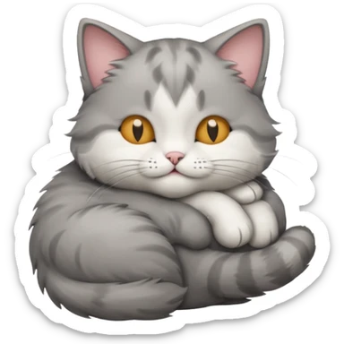1 grey and white small cat with its eyes closed lying down leaning on its elbow with its paw curled under his head holding it up sticker