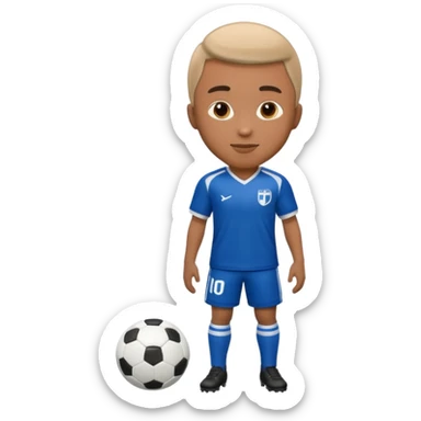 Apple iOS emoji style soccer player standing, front view, glossy 3D, stadium lights sticker