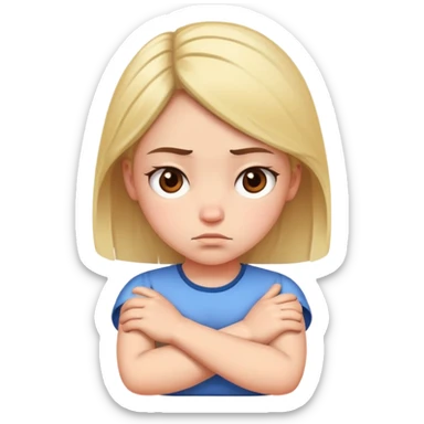 Angry girl with crossed arms, frowning face sticker