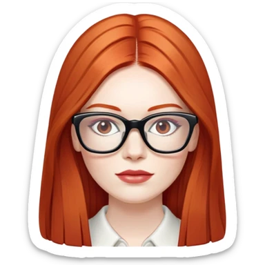 Red head long straight hair pale skin Chanel wearing glasses sticker