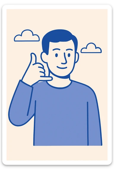 man making phone call gesture, one hand raised, thumb and pinky finger forming phone sign, simple background, modern and clear style sticker