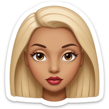 Glamourous, light brown skin tone, very beautiful woman, with big plump lips, long long lashes, with shaved head on the side and brown eyes sticker