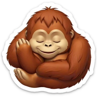 Meme-Worthy cute Sleeping Orangutan Portrait Emoji, Head resting peacefully with a contented smile, showcasing luxuriously soft fur and eyes gently closed in serene slumber, Simplified yet comically adorable features, highly detailed, glowing with a soft, drowsy jungle light, high shine, relaxed and utterly lovable, stylized with an air of playful laziness, bright and heartwarming, soft glowing outline, capturing the essence of a sleeping orangutan that feels destined to become the next viral icon of adorable rest! sticker