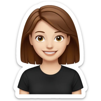white woman emoji. Black t-shirt. Short and bround hair. smiling. transparent background. reference attached. sticker