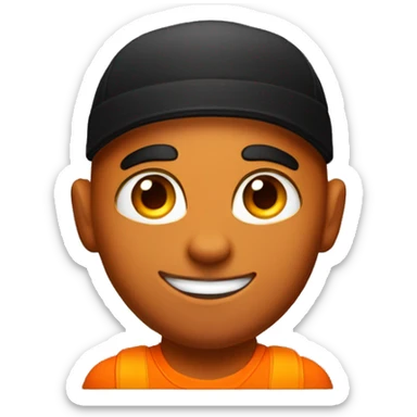 a male bodybuilder in an orange T-shirt, with a perfect face, orange eyes and a black and orange cap, depicted over his shoulders sticker