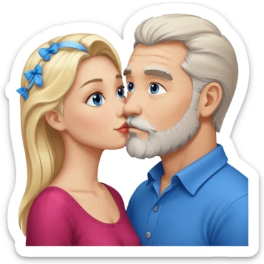 Man with gray beard kissing blonde blue-eyed  woman sticker