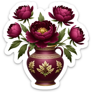 burgundy peonies in a vintage vase sticker