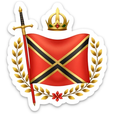 two red diagonal stripes black stripe flag with golden wreath and golden sword in center sticker