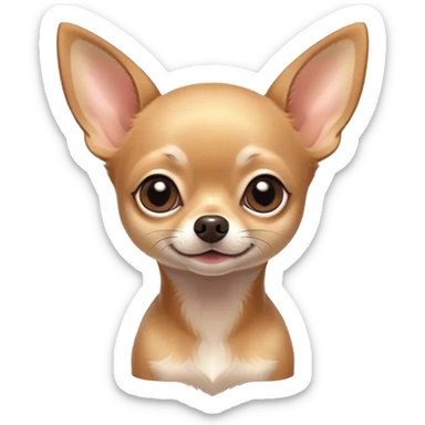 Cinematic Cute Fawn Short Haired Chihuahua Portrait Emoji, Head tilted playfully and inquisitively, smooth fawn fur with a healthy sheen, round, sparkling dark eyes filled with curiosity, Simplified yet irresistibly adorable features, highly detailed, glowing with a warm, friendly glow, high shine, affectionate and lively, stylized with a touch of whimsy, bright and endearing, soft glowing outline, capturing the essence of a mischievous yet loving pup, so playful it feels like it could bound out of the screen and into your arms! sticker