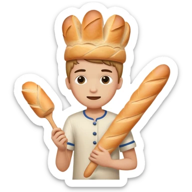 boy getting bonked on the head with a baguette stick sticker