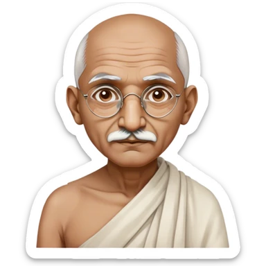 Cinematic Realistic Mahatma Gandhi Portrait Emoji, depicted as a humble, wise leader in simple attire with a serene determined expression, rendered with soft textures and warm natural lighting that captures his peaceful yet resolute spirit. sticker
