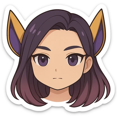 Create a chibi style emote of Kaisa from League of Legends, showing only the head with a neutral expression, alternate neutral expression 2, keeping the background transparent. sticker