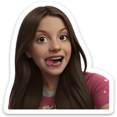brown haired girl with flowers sticker