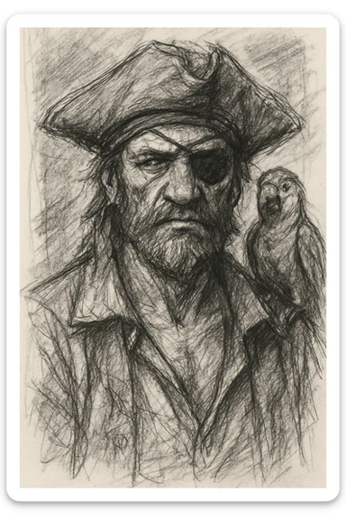 pirate with eye patch and parrot sticker