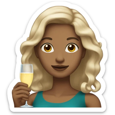 “Create an emoji of a woman with medium-toned skin, long wavy hair, holding a glass of champagne.” sticker