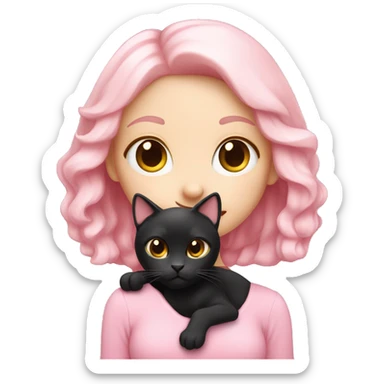 Cute white pink girly girl emoji holding black cat  sticker