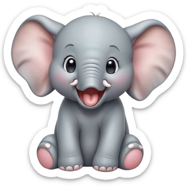 Cinematic Cute Yawning Baby Elephant Portrait Emoji, Head tilted slightly with a dramatic, wide-open yawn, showcasing a soft, downy gray hide with oversized drooping ears, round eyes barely open in drowsy contentment, Simplified yet irresistibly adorable features, highly detailed, glowing with a soft, cozy glow, high shine, relaxed yet expressive, stylized with a touch of gentle whimsy, bright and endearing, soft glowing outline, capturing the essence of a sleepy yet affectionate baby elephant, so drowsy it feels like it could stretch out of the screen and curl up for a nap! sticker