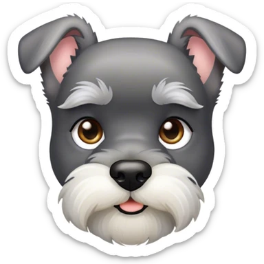 Cinematic Noble Miniature Schnauzer Portrait Emoji, Standing with a proud and stately demeanor, showcasing a sharply defined, salt-and-pepper fur with distinguished eyebrows and a confident, alert expression, simplified yet exquisitely detailed, glowing with a refined, dignified radiance, high shine, exuding intelligence and classic noble charm, soft glowing outline, capturing the essence of a noble Miniature Schnauzer that commands attention with effortless style! sticker