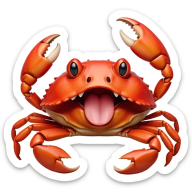 Cinematic Realistic Cute Yawning Crab Portrait Emoji, Head tilted slightly with a dramatic, wide-open yawn, showcasing a soft, textured red shell with a charming, naturally formed face and drooping features, rendered with realistic detail and warm, sandy light, high shine, relaxed yet expressive, styled with a dash of coastal charm, soft glowing outline, capturing the essence of a sleepy yet affectionate crab that appears ready to stretch out on the shore for a peaceful nap! sticker