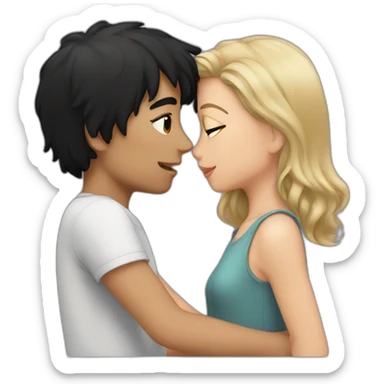 Boy black hair kissing girl sticker