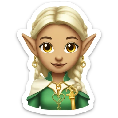 an elf woman login holding a big key sticker