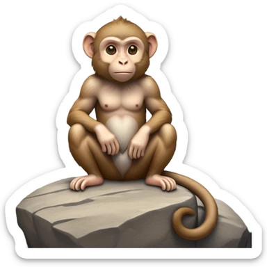 cinematic-macaque-realistic-full-body-sitting-emoji,-compact-muscular-frame-poised-on-a-rocky-outcrop,-short-curled-tail-resting-behind,-head-tilted-dramatically,-thick-dense-fur-in-warm-shades-of-brown-and-grey,-expressive-eyes-filled-with-intelligent-curiosity,-simplified-yet-realistic-focused-features,-highly-detailed,-glowing-with-an-almost-sarcastic-glow sticker