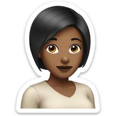 black woman with black short bob and a nice top sticker