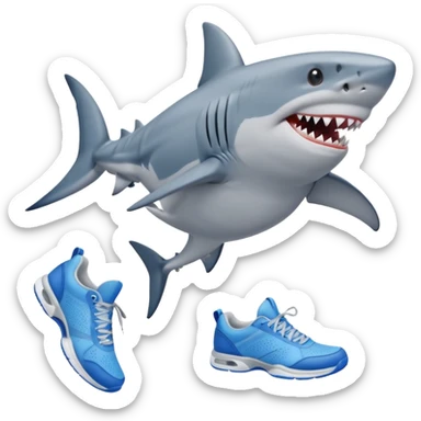 Un tiburón de 4 patas que lleve tenis azules sticker