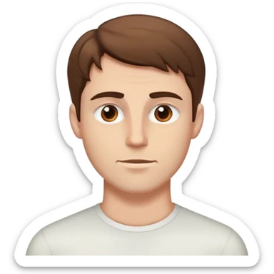 White man with brown hair and squinty eyes short jawline sticker