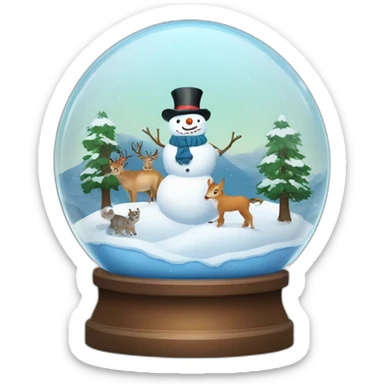 Snowman and winter landscape with wild animals in Snow globe sticker