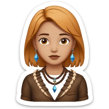 ancient girl wearing fish bone necklaces and leather shirt sticker