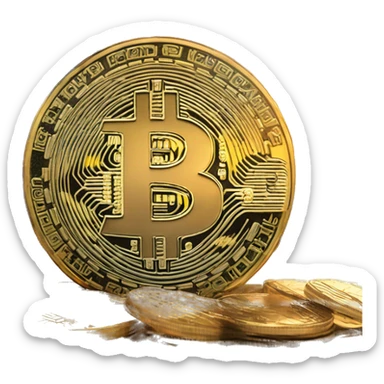 Bitcoin coin and the stock Exchange behind  sticker