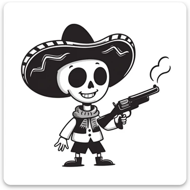skull wearing mexican hat with a gun sticker