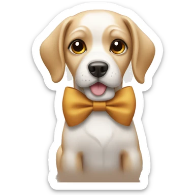 Dog wearing a bow sticker