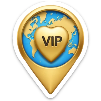 map pin with VIP letters and video icon, exclusive look, premium video location, apple style emoji sticker
