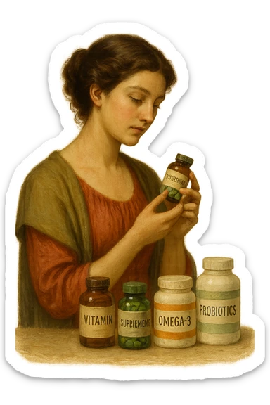 Donna che sta scegliendo integrazione per il suo benessere in italiano sticker