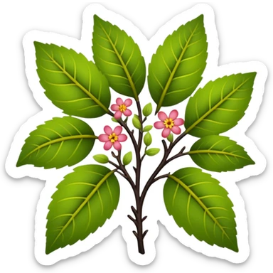 dull green leaves & colorful flowers filigree design & small fruits & ebony branches, extremely detailed, complex design sticker