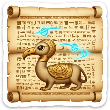 A creature composed of ancient scrolls and papyrus that have gained consciousness, hieroglyphs on its surface glow with arcane energy. sticker