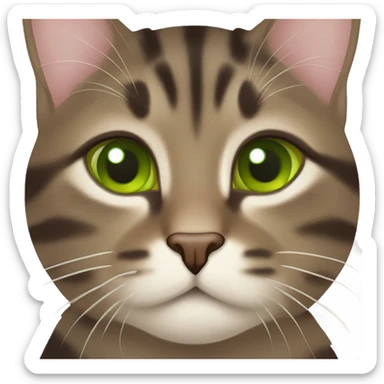 Dark Brown europen tabby cat Green eyes, beige mouth with hearts sticker