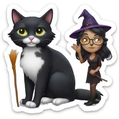 witch with eyeglasses with dark hair ith cat sticker