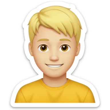 Yellow hair side part man, 20 year old, yellow skin, smile sticker