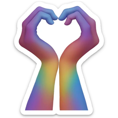 two hands coming together in a heart shape.The hands can be different skin tones to emphasize inclusivity and diversity. The background could have a subtle rainbow gradient to represent harmony and positive vibes. sticker