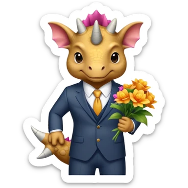 triceratops in suit holding flowers sticker