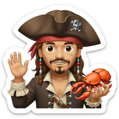jack sparrow from the film pirates of the caribbean, shooo-ing the stone-crab.
- jack is sideways, mimicing to the left
 sticker