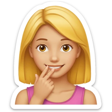 yellow smiling face girl with one hand under chin sticker