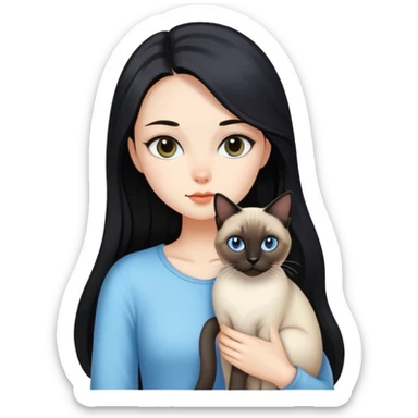 girl with black long hair with a Siamese cat sticker